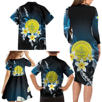 Palau United Nations Day Family Matching Long Sleeve Bodycon Dress and Hawaiian Shirt Polynesian Curves Plumeria - Polynesian Pride
