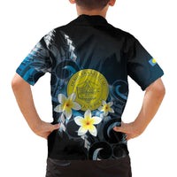Palau United Nations Day Family Matching Off The Shoulder Long Sleeve Dress and Hawaiian Shirt Polynesian Curves Plumeria - Polynesian Pride