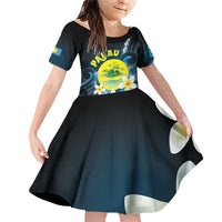 Palau United Nations Day Family Matching Off Shoulder Short Dress and Hawaiian Shirt Polynesian Curves Plumeria - Polynesian Pride