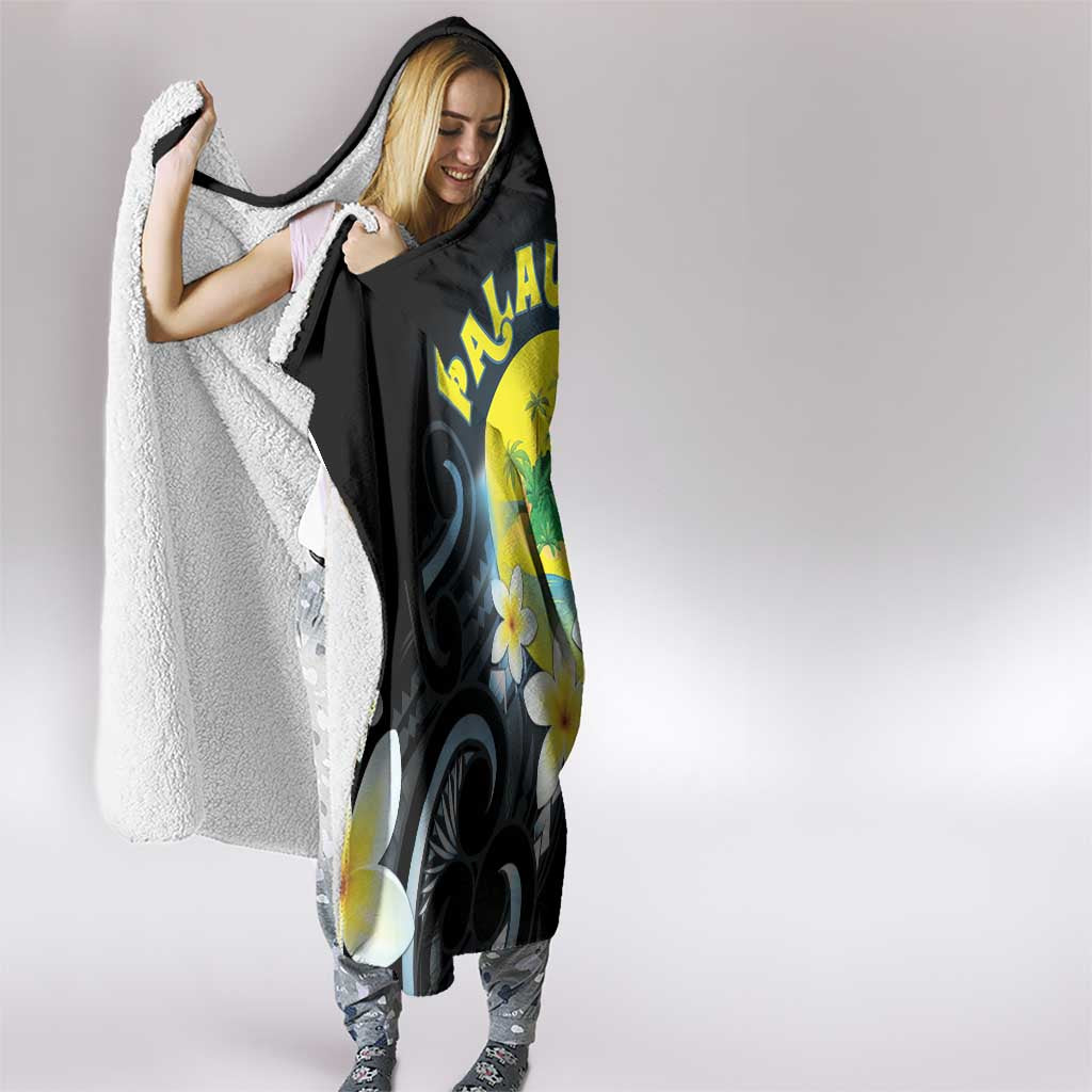 Palau United Nations Day Hooded Blanket Polynesian Curves Plumeria - Polynesian Pride