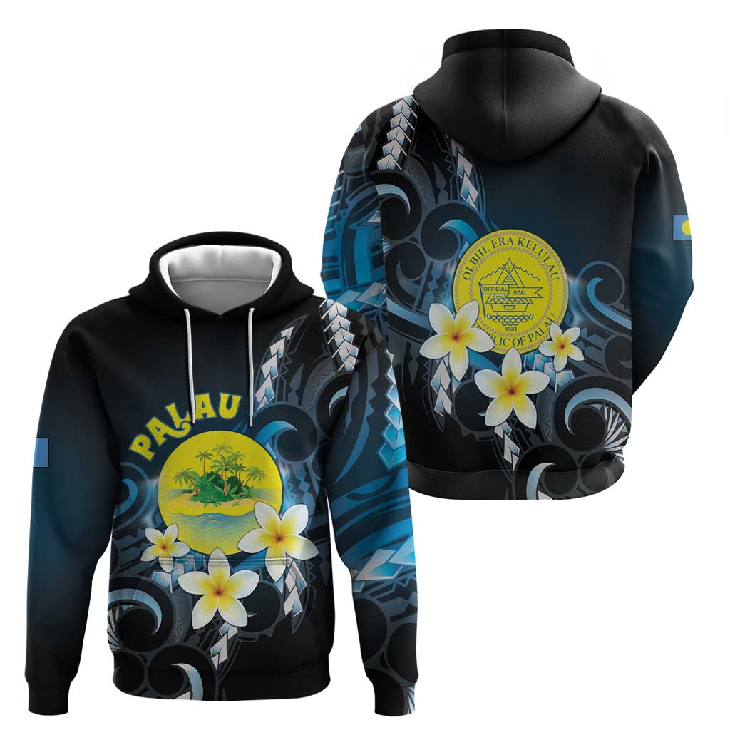 Palau United Nations Day Hoodie Polynesian Curves Plumeria - Polynesian Pride