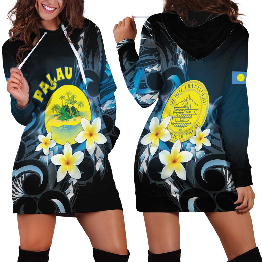 Palau United Nations Day Hoodie Dress Polynesian Curves Plumeria - Polynesian Pride
