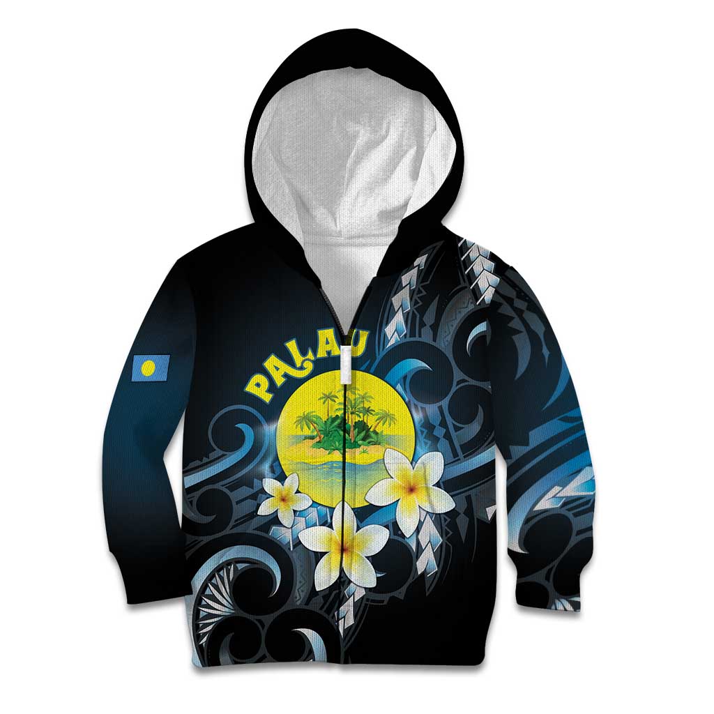 Palau United Nations Day Kid Hoodie Polynesian Curves Plumeria - Polynesian Pride
