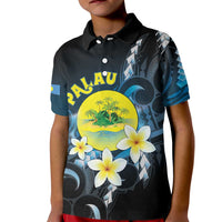 Palau United Nations Day Kid Polo Shirt Polynesian Curves Plumeria - Polynesian Pride