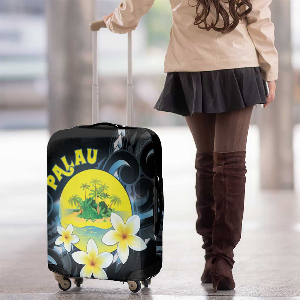 Palau United Nations Day Luggage Cover Polynesian Curves Plumeria - Polynesian Pride