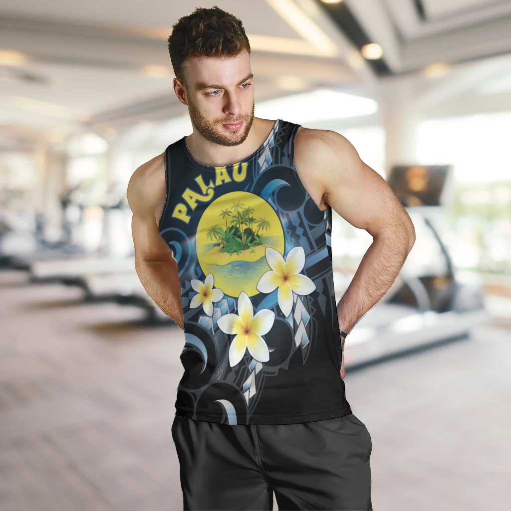Palau United Nations Day Men Tank Top Polynesian Curves Plumeria - Polynesian Pride