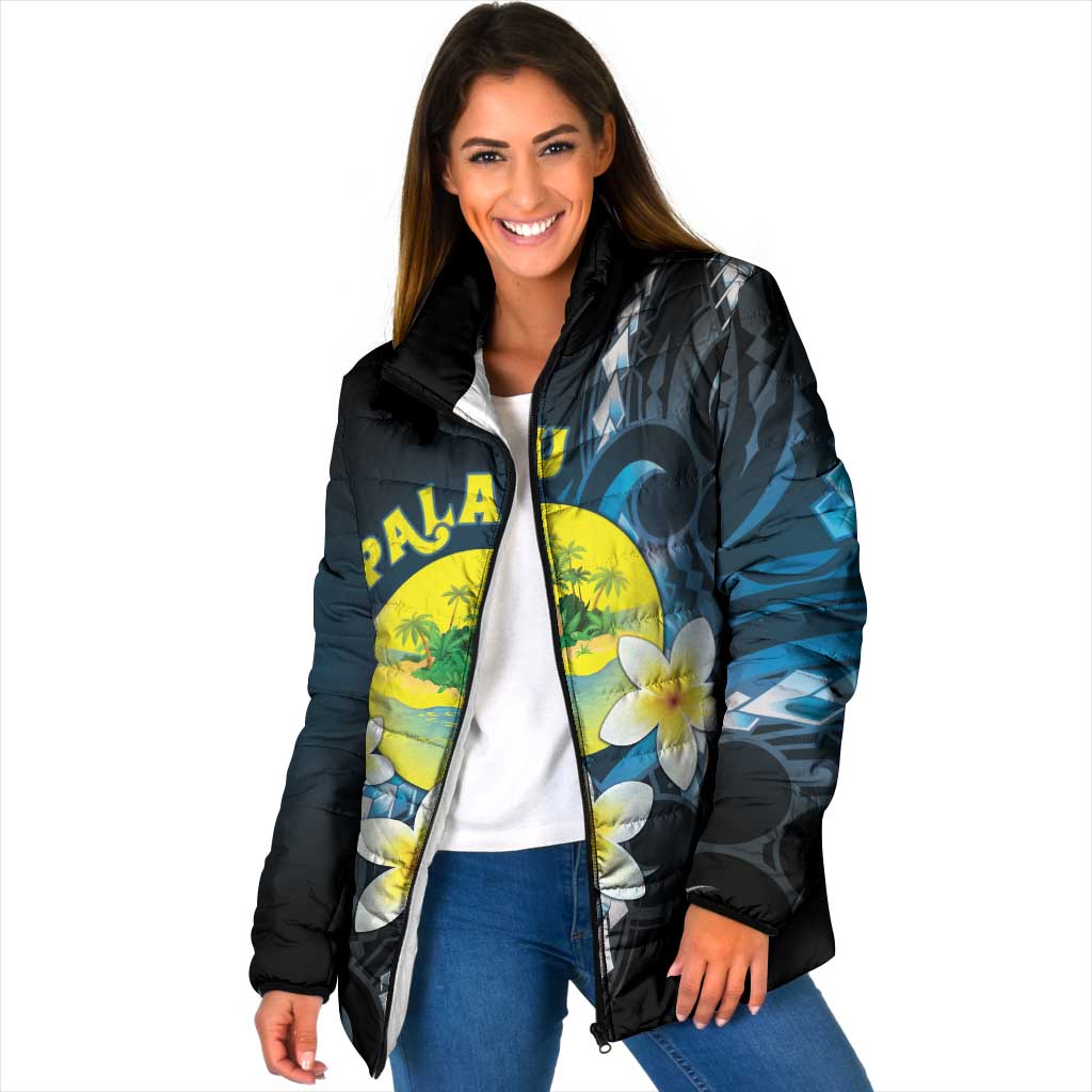 Palau United Nations Day Padded Jacket Polynesian Curves Plumeria - Polynesian Pride