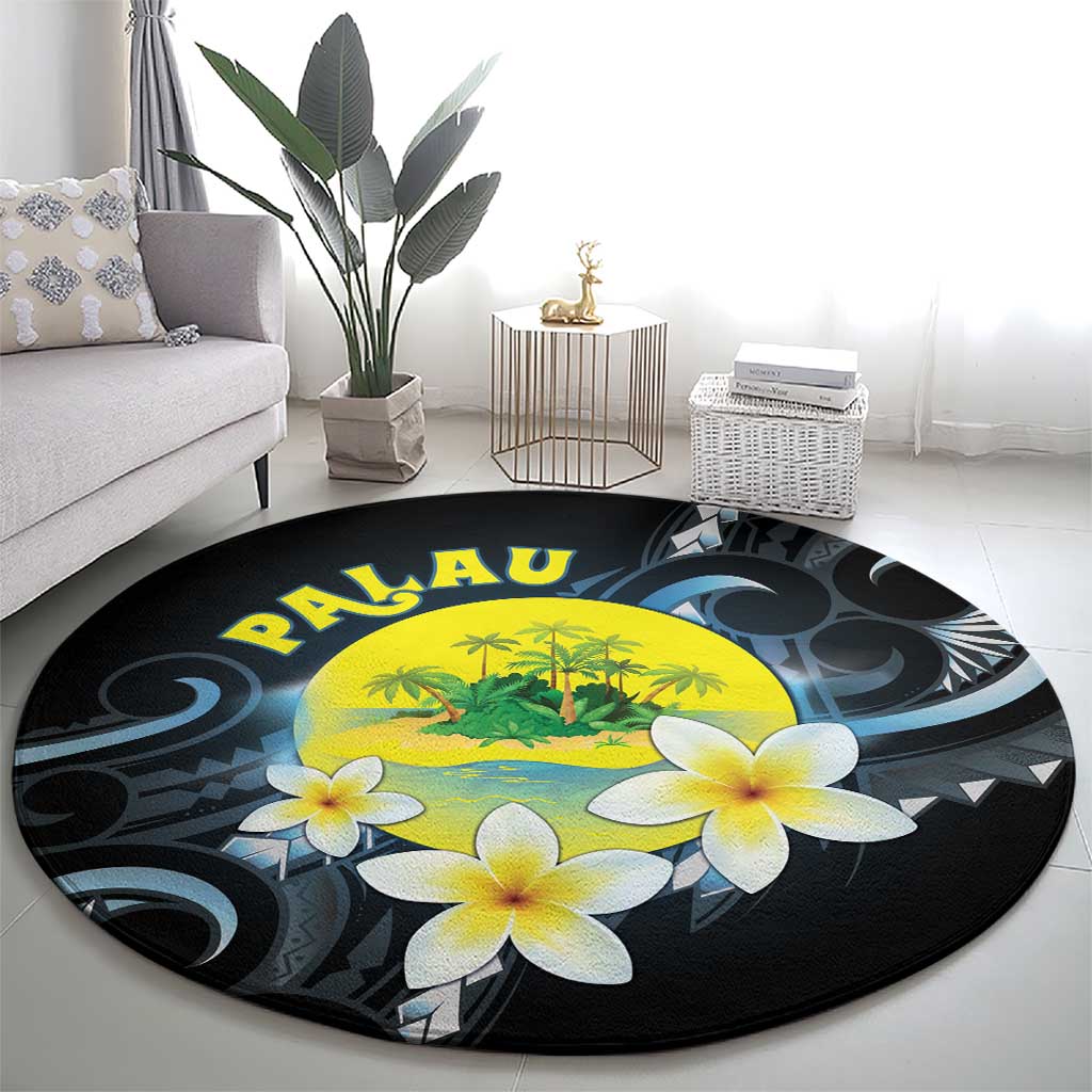Palau United Nations Day Round Carpet Polynesian Curves Plumeria - Polynesian Pride