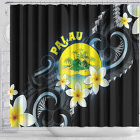 Palau United Nations Day Shower Curtain Polynesian Curves Plumeria - Polynesian Pride