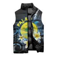 Palau United Nations Day Sleeveless Puffer Jacket Polynesian Curves Plumeria - Polynesian Pride