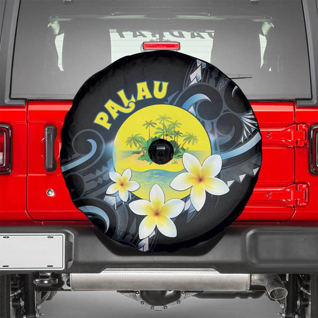 Palau United Nations Day Spare Tire Cover Polynesian Curves Plumeria - Polynesian Pride