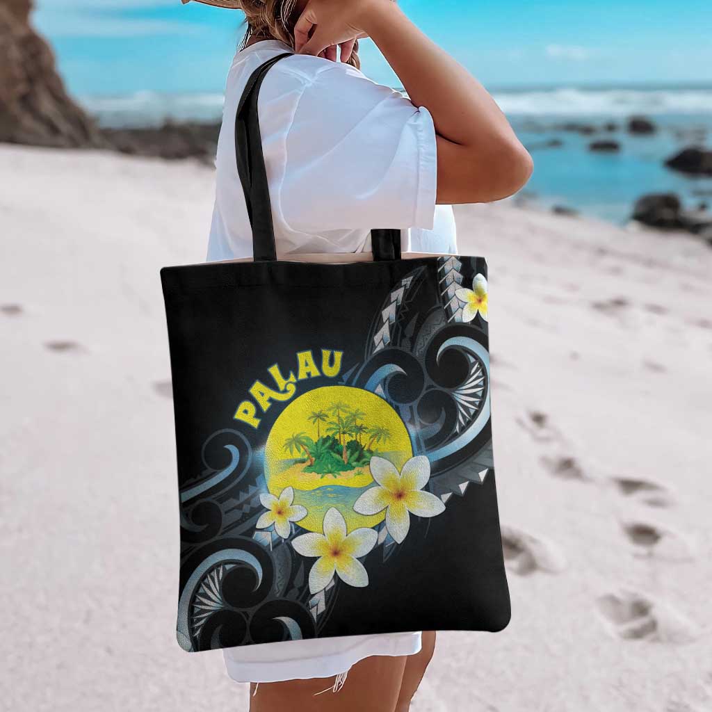 Palau United Nations Day Tote Bag Polynesian Curves Plumeria - Polynesian Pride
