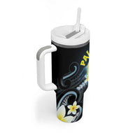 Palau United Nations Day Tumbler With Handle Polynesian Curves Plumeria - Polynesian Pride