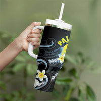 Palau United Nations Day Tumbler With Handle Polynesian Curves Plumeria - Polynesian Pride