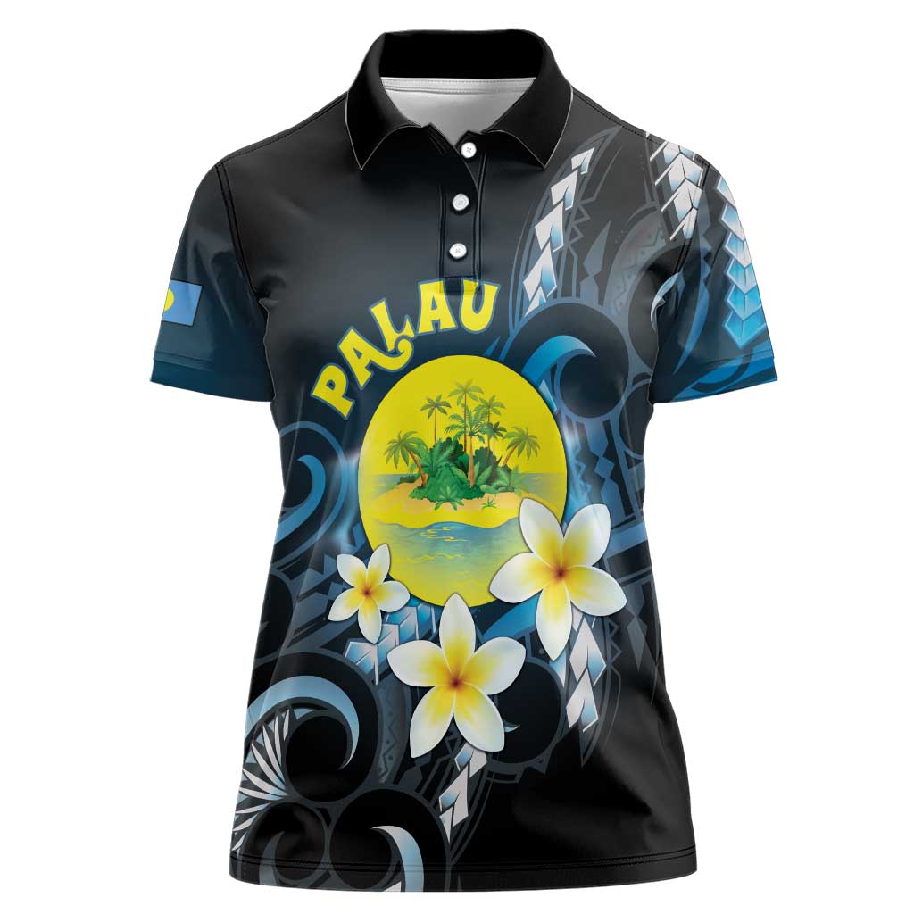 Palau United Nations Day Women Polo Shirt Polynesian Curves Plumeria - Polynesian Pride