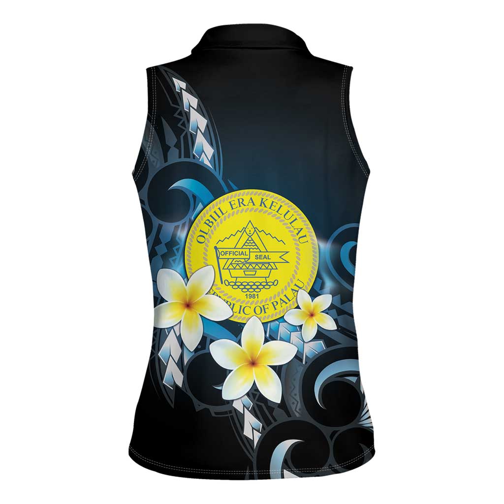 Palau United Nations Day Women Sleeveless Polo Shirt Polynesian Curves Plumeria - Polynesian Pride