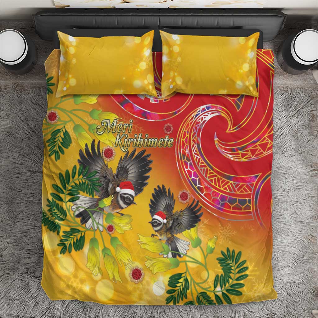 New Zealand Piwakawaka Christmas Bedding Set With Maori Pattern LT05 Yellow - Polynesian Pride