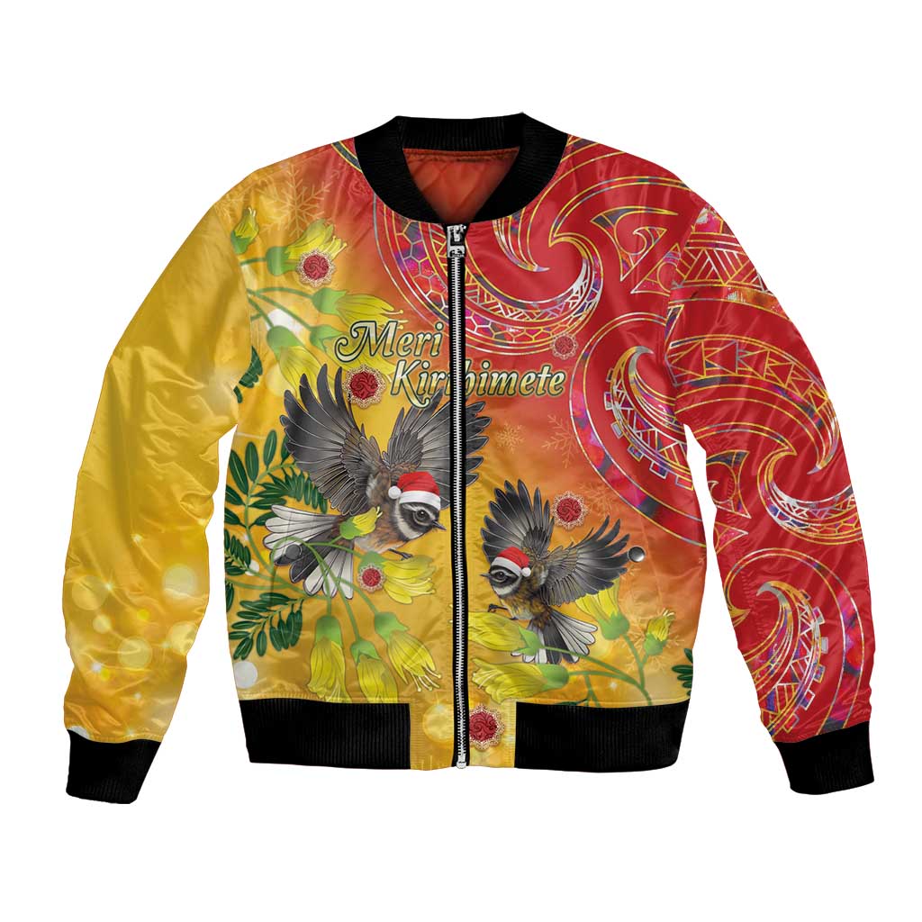 New Zealand Piwakawaka Christmas Bomber Jacket With Maori Pattern LT05 Unisex Yellow - Polynesian Pride