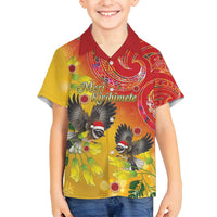 New Zealand Piwakawaka Christmas Family Matching Tank Maxi Dress and Hawaiian Shirt With Maori Pattern LT05 Son's Shirt Yellow - Polynesian Pride