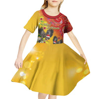 New Zealand Piwakawaka Christmas Kid Short Sleeve Dress With Maori Pattern