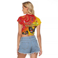 New Zealand Piwakawaka Christmas Raglan Cropped T Shirt With Maori Pattern