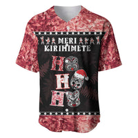 Personalised New Zealand Tiki Christmas Baseball Jersey Ho Ho Ho Paua Shell Glitter Red LT05 Black - Polynesian Pride