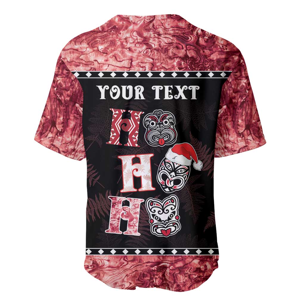 Personalised New Zealand Tiki Christmas Baseball Jersey Ho Ho Ho Paua Shell Glitter Red LT05 - Polynesian Pride