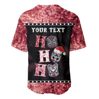 Personalised New Zealand Tiki Christmas Baseball Jersey Ho Ho Ho Paua Shell Glitter Red LT05 - Polynesian Pride