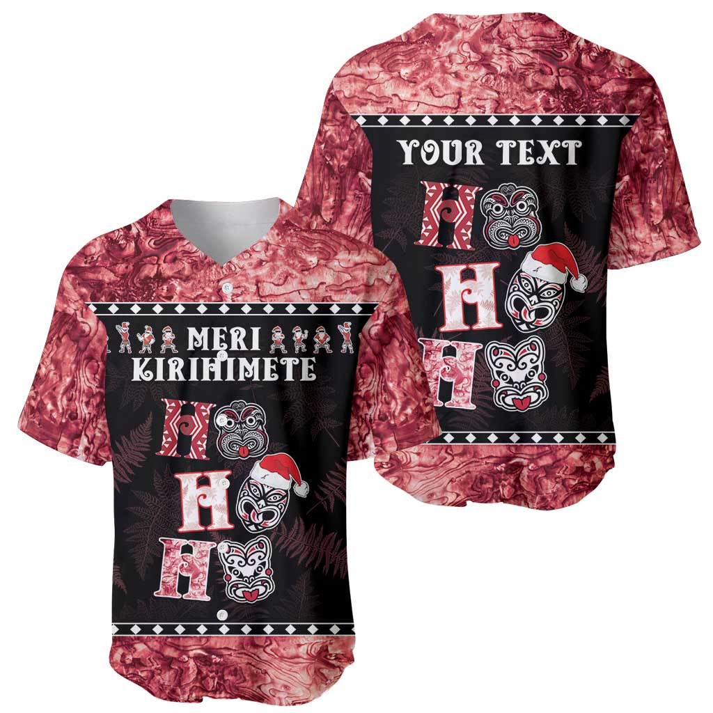 Personalised New Zealand Tiki Christmas Baseball Jersey Ho Ho Ho Paua Shell Glitter Red LT05 - Polynesian Pride