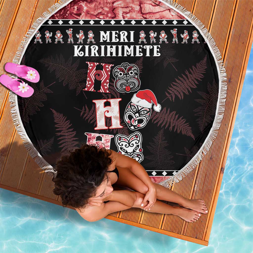 New Zealand Tiki Christmas Beach Blanket Ho Ho Ho Paua Shell Glitter Red