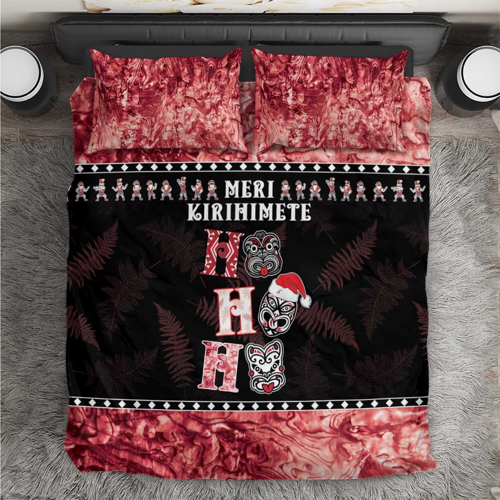 New Zealand Tiki Christmas Bedding Set Ho Ho Ho Paua Shell Glitter Red LT05 Black - Polynesian Pride