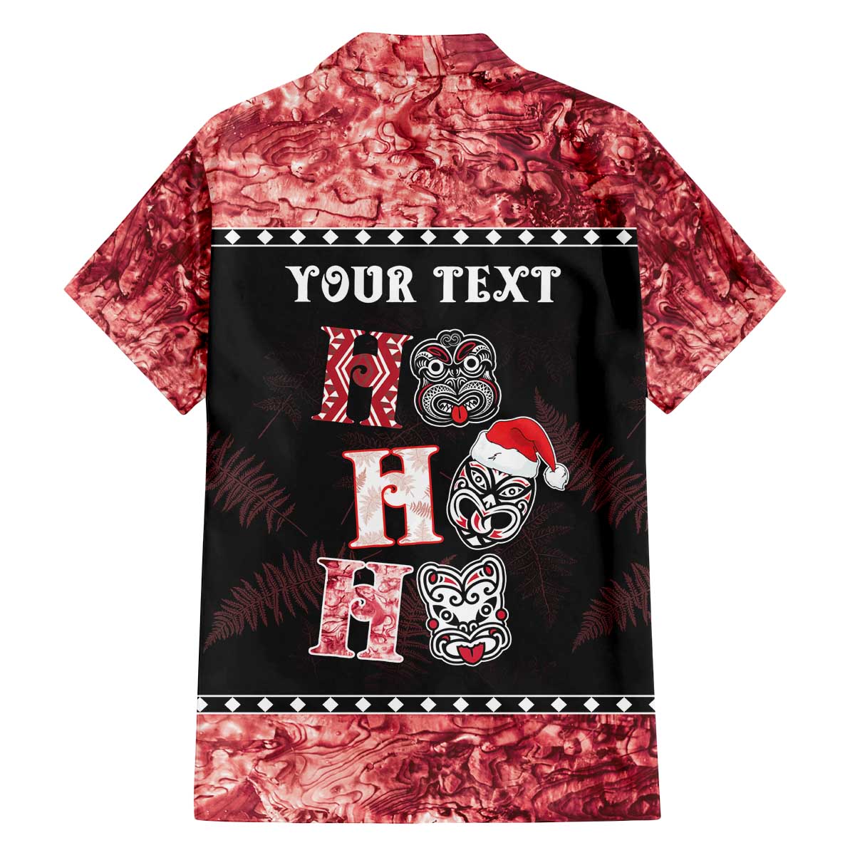 Personalised New Zealand Tiki Christmas Family Matching Off The Shoulder Long Sleeve Dress and Hawaiian Shirt Ho Ho Ho Paua Shell Glitter Red LT05 - Polynesian Pride