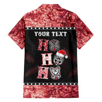 Personalised New Zealand Tiki Christmas Family Matching Off The Shoulder Long Sleeve Dress and Hawaiian Shirt Ho Ho Ho Paua Shell Glitter Red LT05 - Polynesian Pride