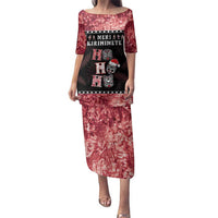 Personalised New Zealand Tiki Christmas Family Matching Puletasi and Hawaiian Shirt Ho Ho Ho Paua Shell Glitter Red