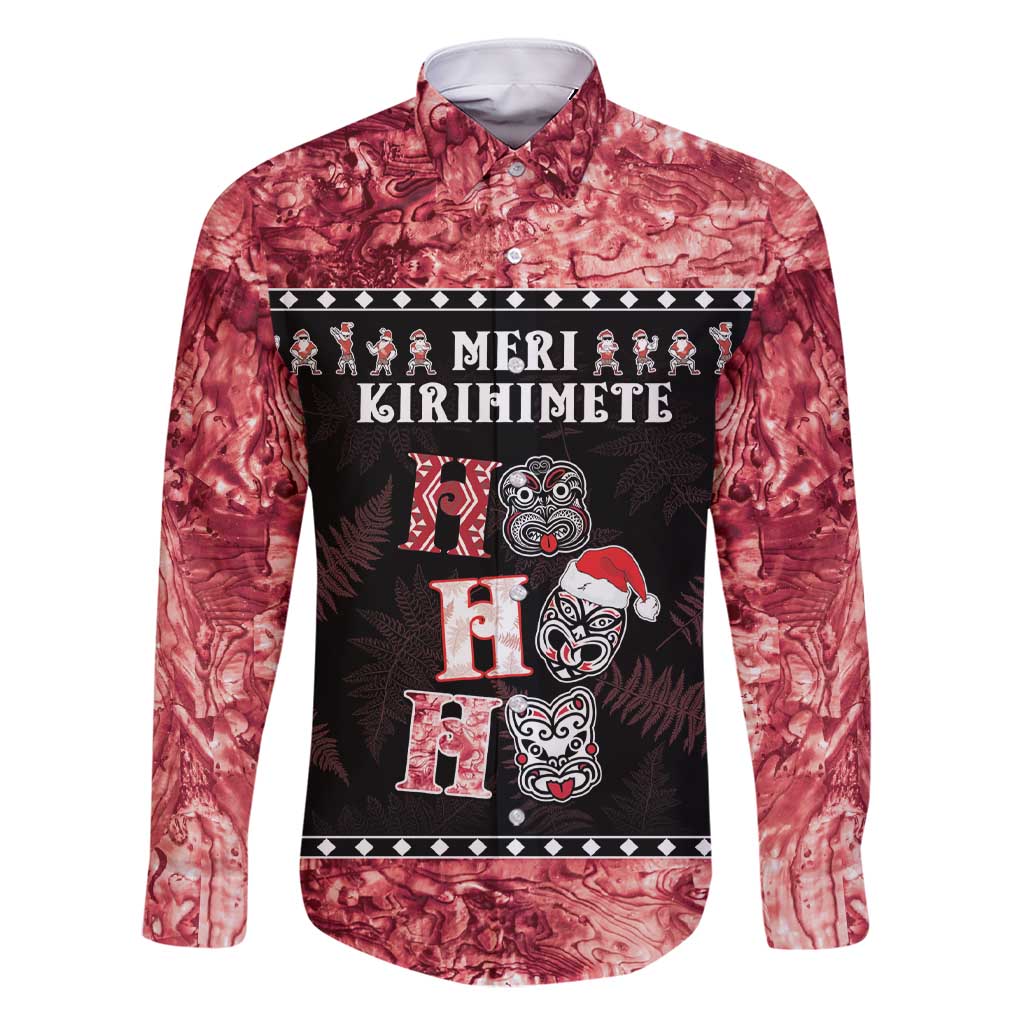 Personalised New Zealand Tiki Christmas Family Matching Short Sleeve Bodycon Dress and Hawaiian Shirt Ho Ho Ho Paua Shell Glitter Red