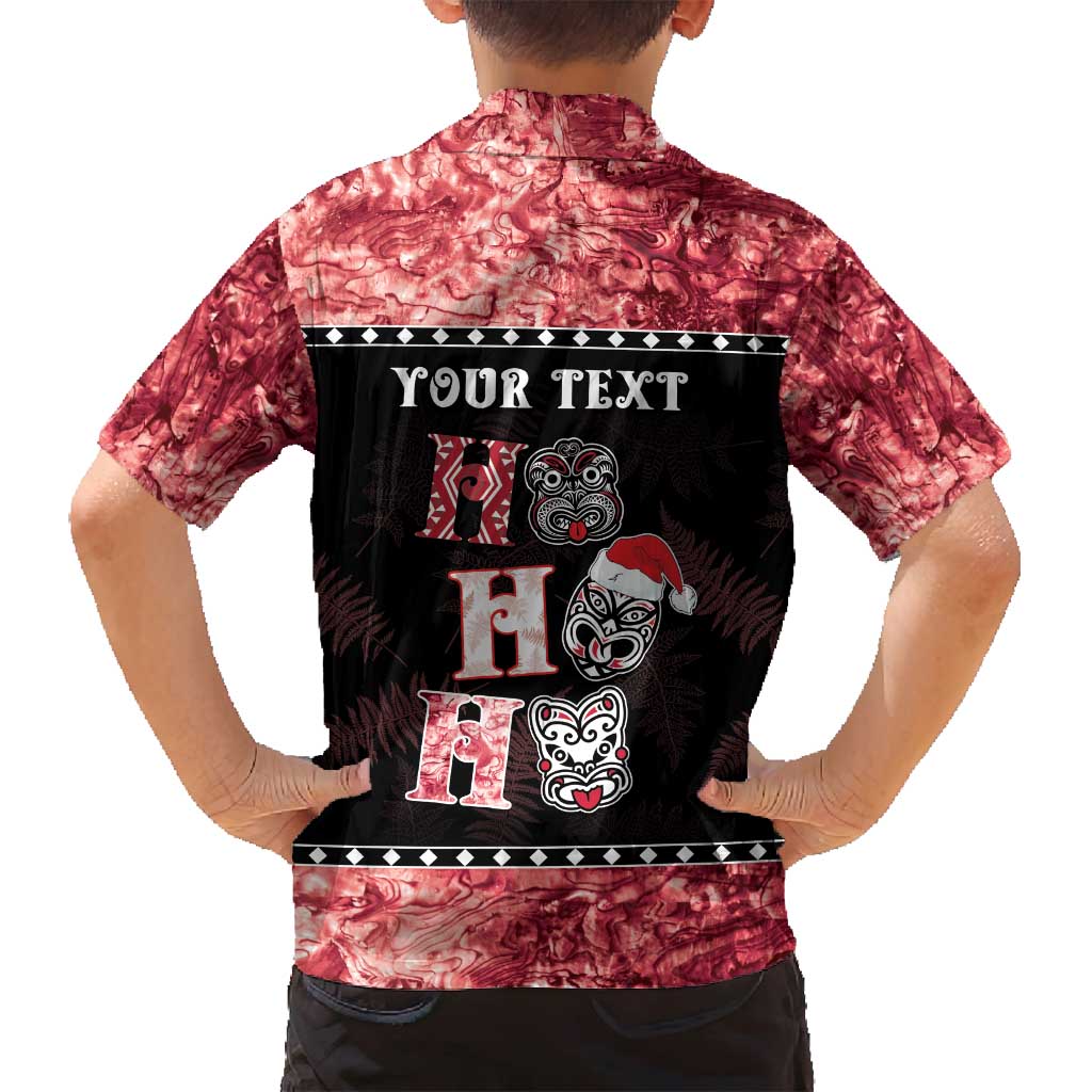 Personalised New Zealand Tiki Christmas Family Matching Summer Maxi Dress and Hawaiian Shirt Ho Ho Ho Paua Shell Glitter Red LT05 - Polynesian Pride