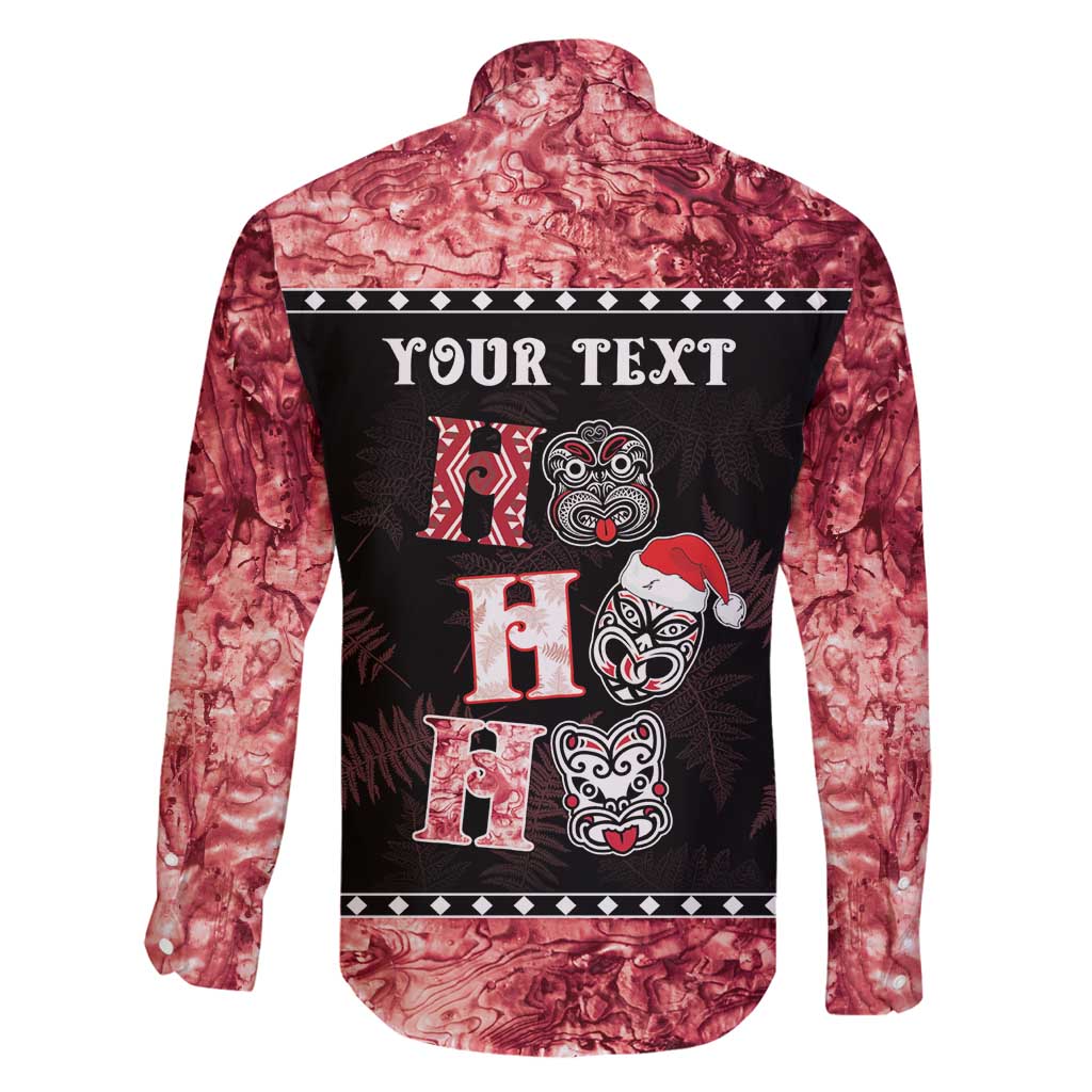 Personalised New Zealand Tiki Christmas Family Matching Tank Maxi Dress and Hawaiian Shirt Ho Ho Ho Paua Shell Glitter Red