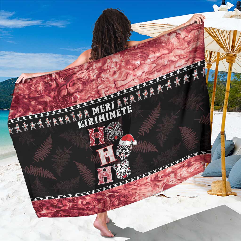 New Zealand Tiki Christmas Sarong Ho Ho Ho Paua Shell Glitter Red LT05 One Size 44 x 66 inches Black - Polynesian Pride