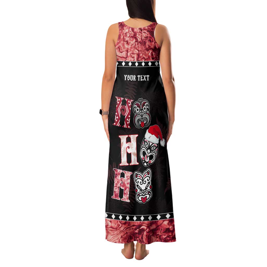 Personalised New Zealand Tiki Christmas Tank Maxi Dress Ho Ho Ho Paua Shell Glitter Red
