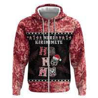 Personalised New Zealand Tiki Christmas Zip Hoodie Ho Ho Ho Paua Shell Glitter Red LT05 Zip Hoodie Black - Polynesian Pride