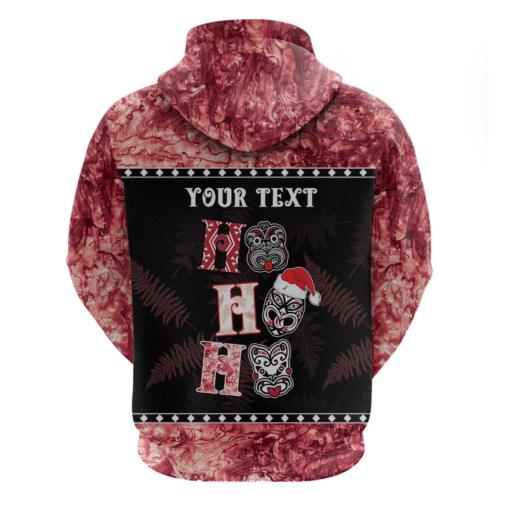 Personalised New Zealand Tiki Christmas Zip Hoodie Ho Ho Ho Paua Shell Glitter Red LT05 - Polynesian Pride