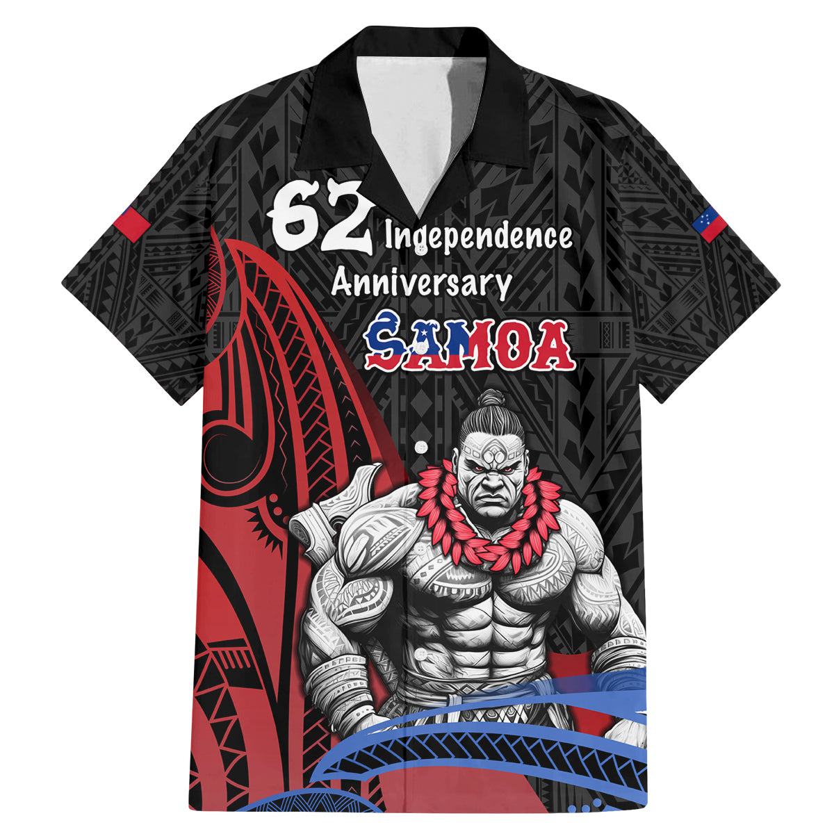 Samoa Independence Day Family Matching Mermaid Dress and Hawaiian Shirt Samoan Warriors Ula Fala LT05 Dad's Shirt - Short Sleeve Black - Polynesian Pride