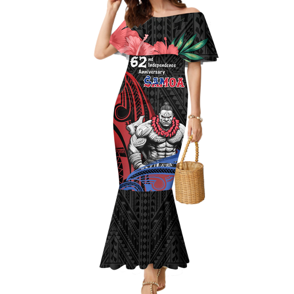 Samoa Independence Day Family Matching Mermaid Dress and Hawaiian Shirt Samoan Warriors Ula Fala LT05 Mom's Dress Black - Polynesian Pride