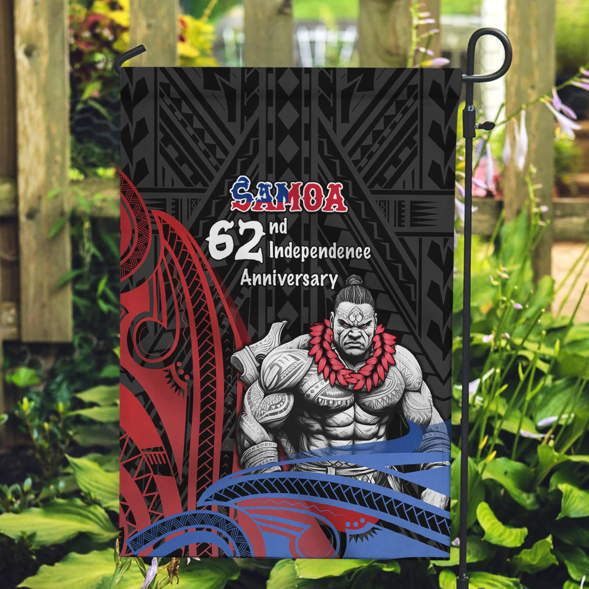 Samoa Independence Day Garden Flag Samoan Warriors Ula Fala LT05 Garden Flag Black - Polynesian Pride