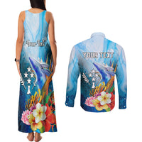 Personalised Kosrae Constitution Day Couples Matching Tank Maxi Dress and Long Sleeve Button Shirt Humpback Whale Tropical Flowers LT05 - Polynesian Pride