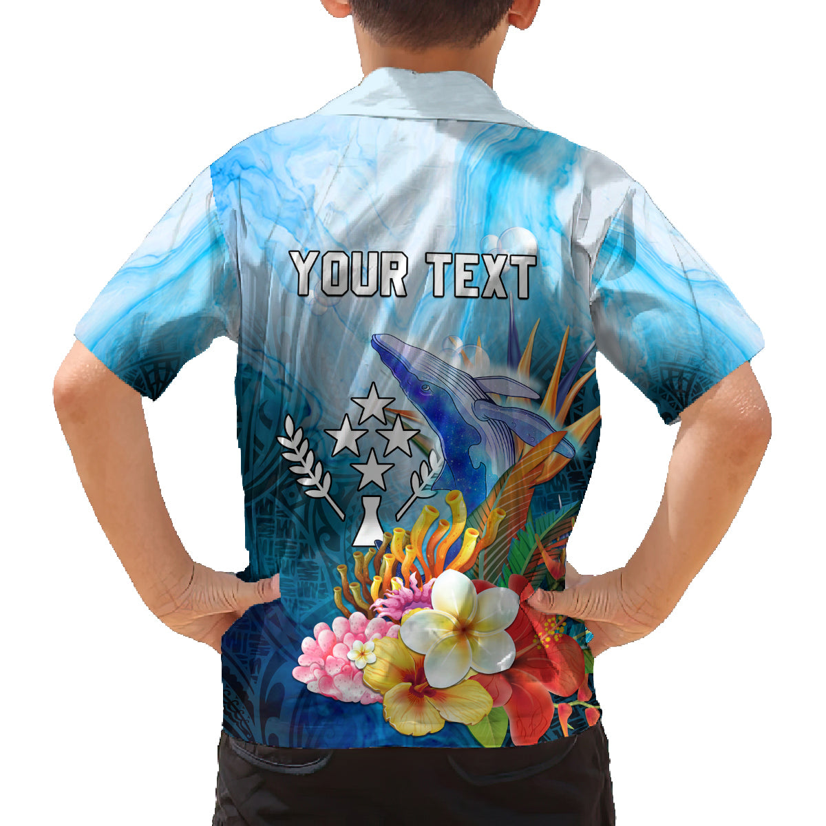 Personalised Kosrae Constitution Day Family Matching Off Shoulder Short Dress and Hawaiian Shirt Humpback Whale Tropical Flowers LT05 - Polynesian Pride