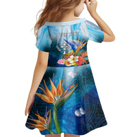 Personalised Kosrae Constitution Day Kid Short Sleeve Dress Humpback Whale Tropical Flowers LT05 - Polynesian Pride