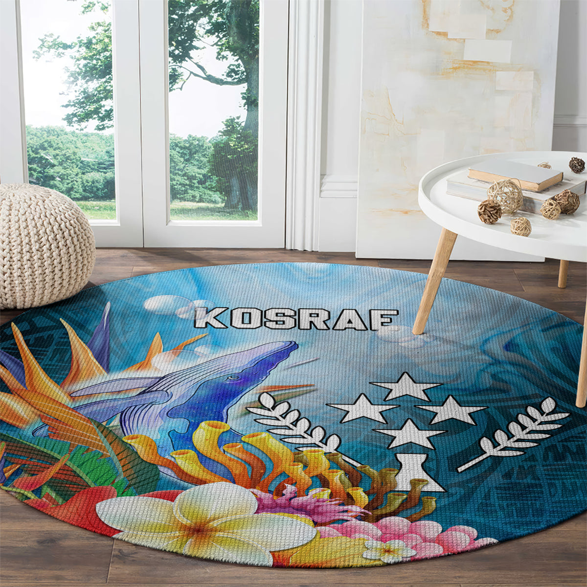 Kosrae Constitution Day Round Carpet Humpback Whale Tropical Flowers LT05 - Polynesian Pride