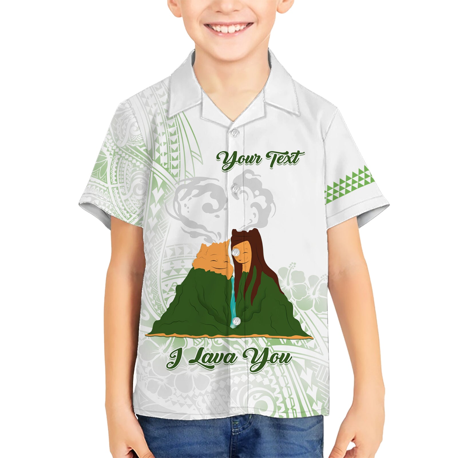 Personalised I LAVA YOU Volcano Valentine Kid Hawaiian Shirt Polynesian Tribal Pattern LT05 Kid White - Polynesian Pride