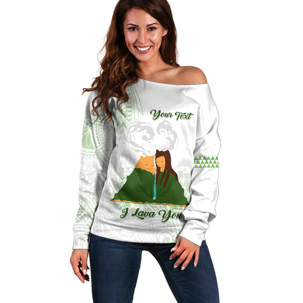 Personalised I LAVA YOU Volcano Valentine Off Shoulder Sweater Polynesian Tribal Pattern LT05 Women White - Polynesian Pride
